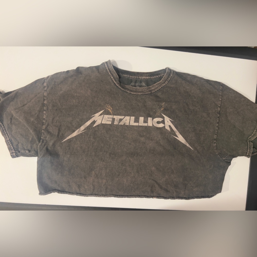 WOMEN'S Metallica Classic THRASHED Crop TOP T-Shirt HALTER GRAY XL